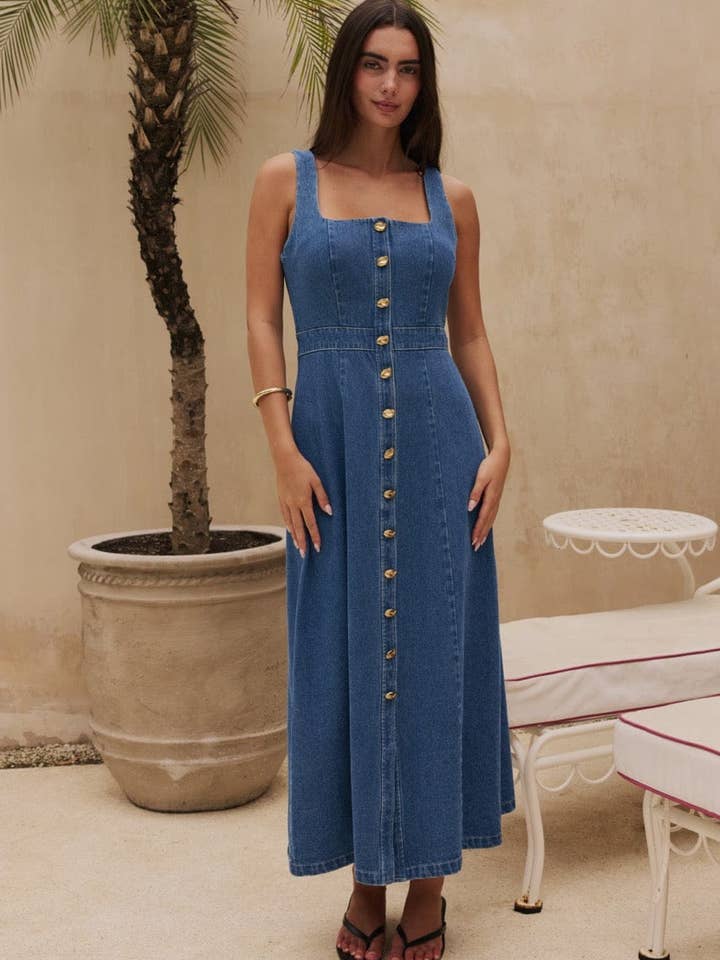 Darcy Dress Denim for wholesale by Reverie the Label
