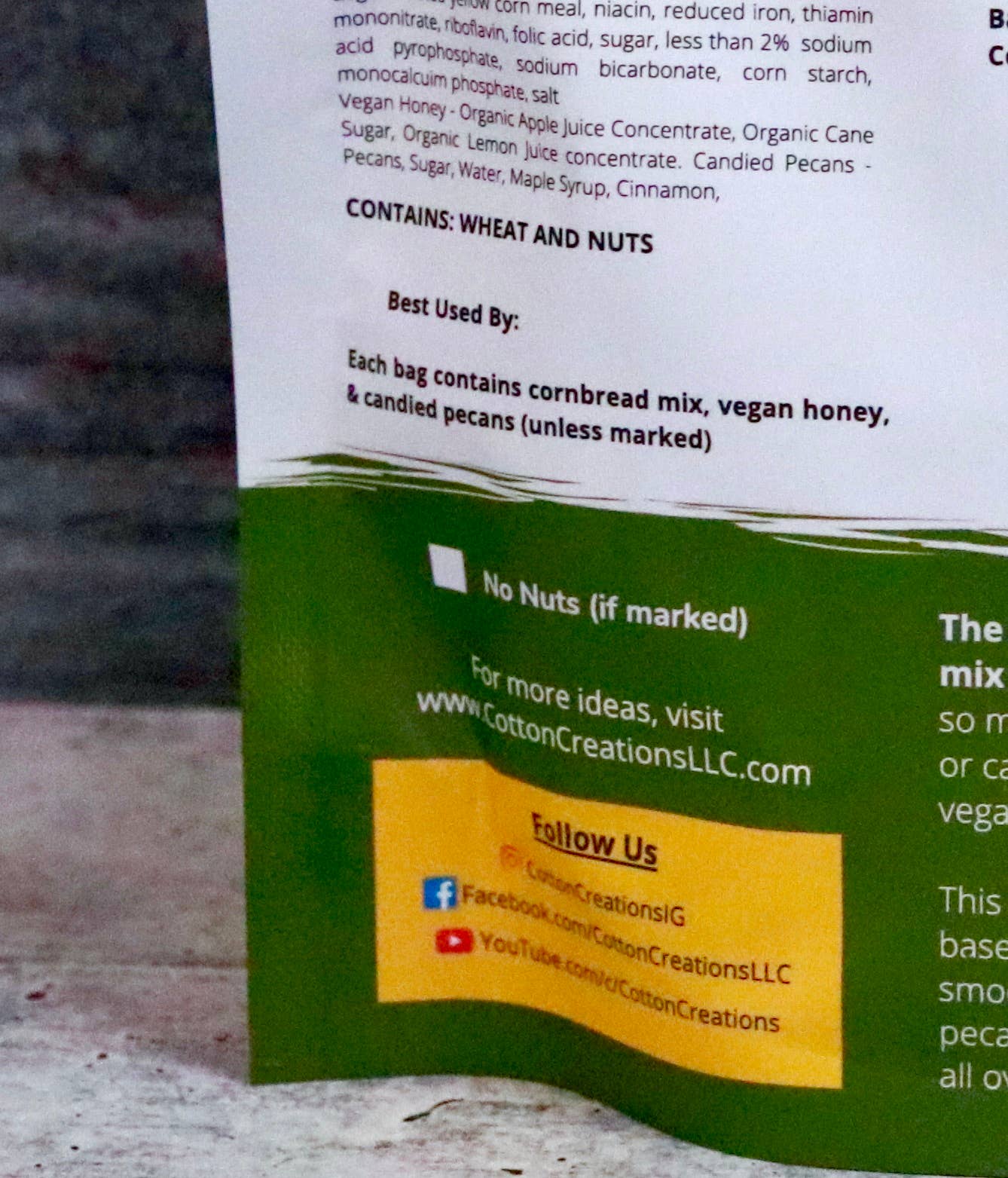 Cotton Creations LLC - Wholesale Cornbread Mix - Vegan Honey Cornbread Mix6