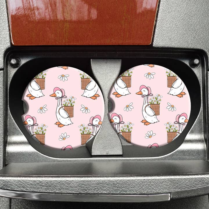 Coquette Goose Car Coasters, Girly Car Coasters, Pretty for wholesale by Mugsby