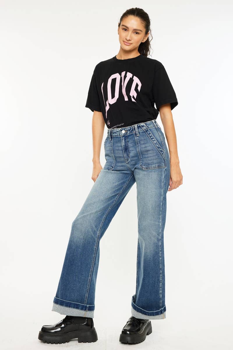 MEDIUM OPEN PACK HIGH RISE WIDE FLARE JEANA-KC9434M for wholesale on Faire2