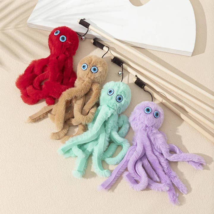 PAWPAWwholesale - Wholesale Pet Toy - Cat - Octopus Teaser Wand – Plush Cat Toy with Wooden Rod_CWMM68023