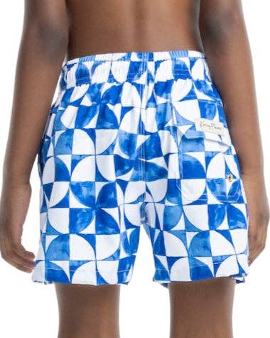 Boys Blue and White Print Swim Trunks for wholesale on Faire4