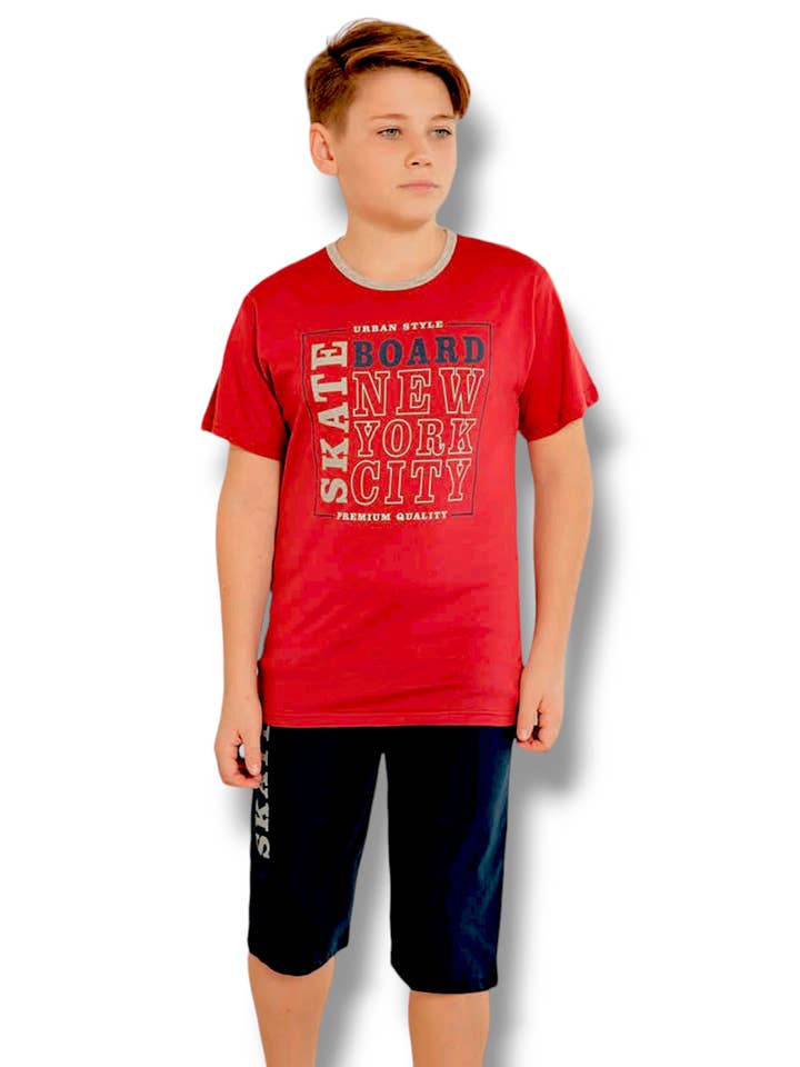 Conjunto de camisetas e shorts de skate NYC para rapazes - Urban Cool Sleepwear por atacado de NINEF