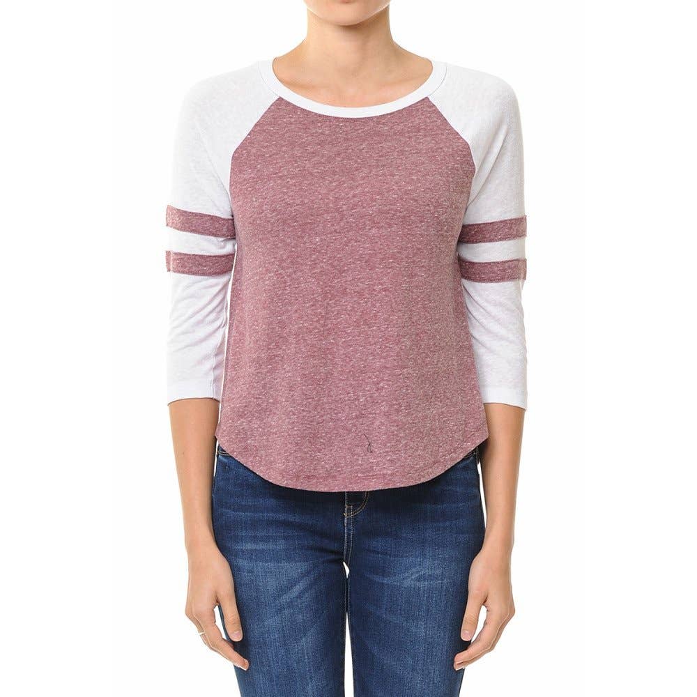 Paperdoll - Wholesale T-Shirt - Women's - VARSITY-STRIPED RAGLAN BASEBALL TEE0
