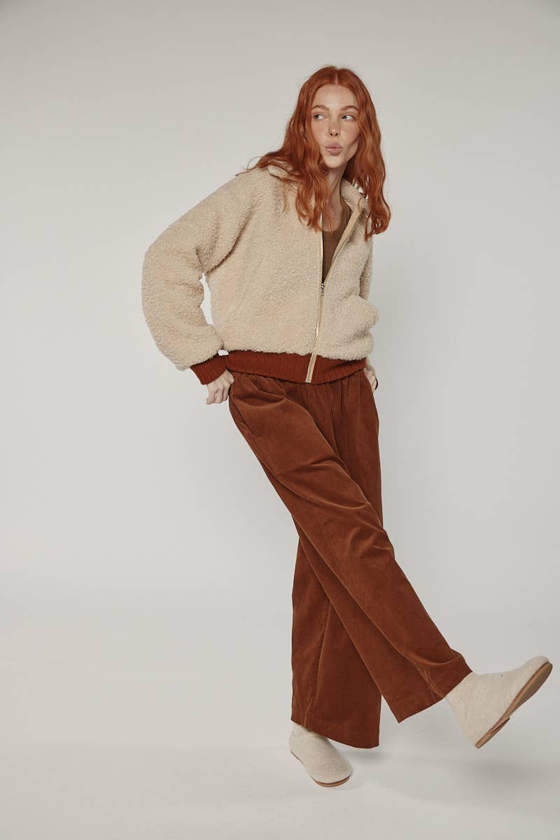 Oatmeal Wool blend ribbed short bomber jacket for wholesale on Faire1