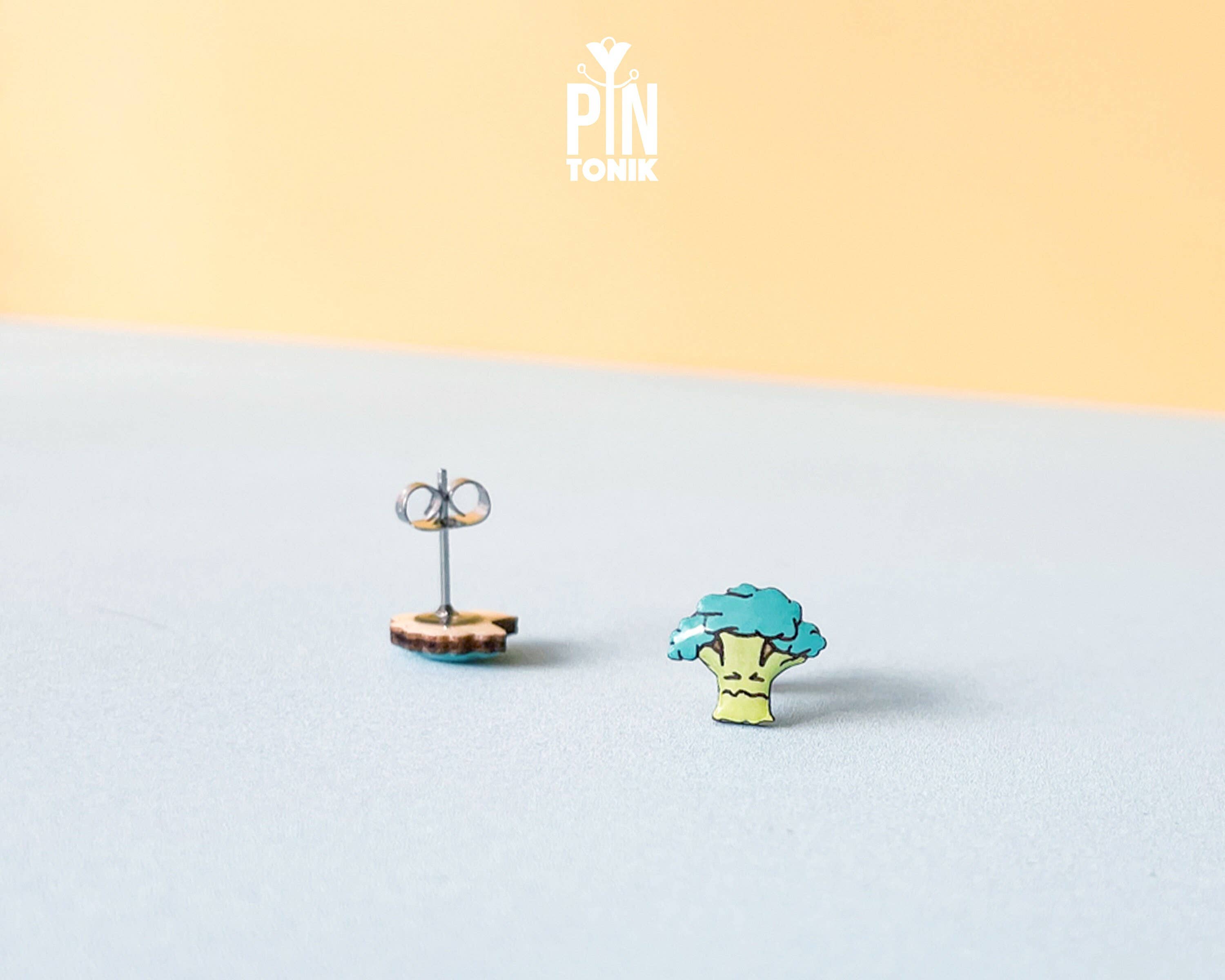 PinTonik - Vendita all'ingrosso Orecchini a bottone - Orecchini a Perno Broccoli Stravaganti - Gioielli in Miniatura a Forma di Cibo5