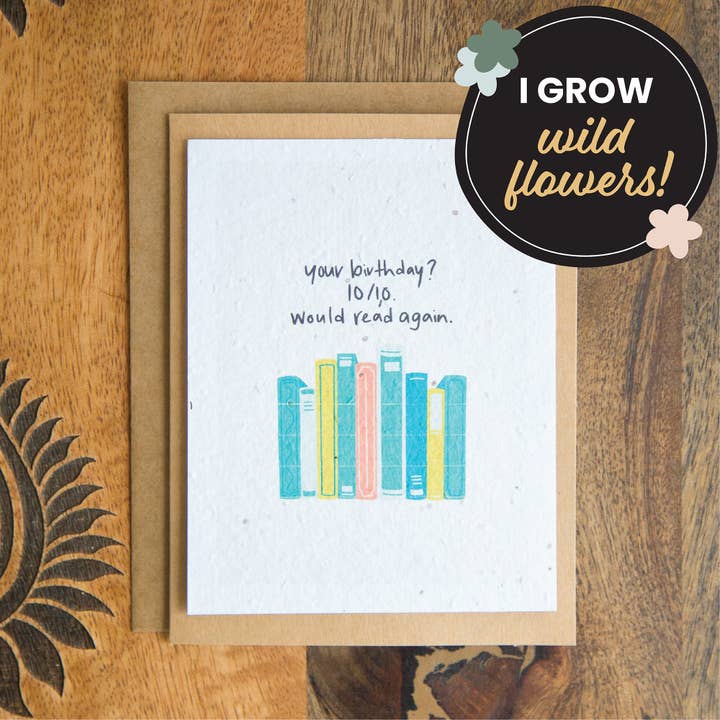 Carte d'anniversaire à planter pour les amoureux des livres pour la vente par Stockyard Stationery