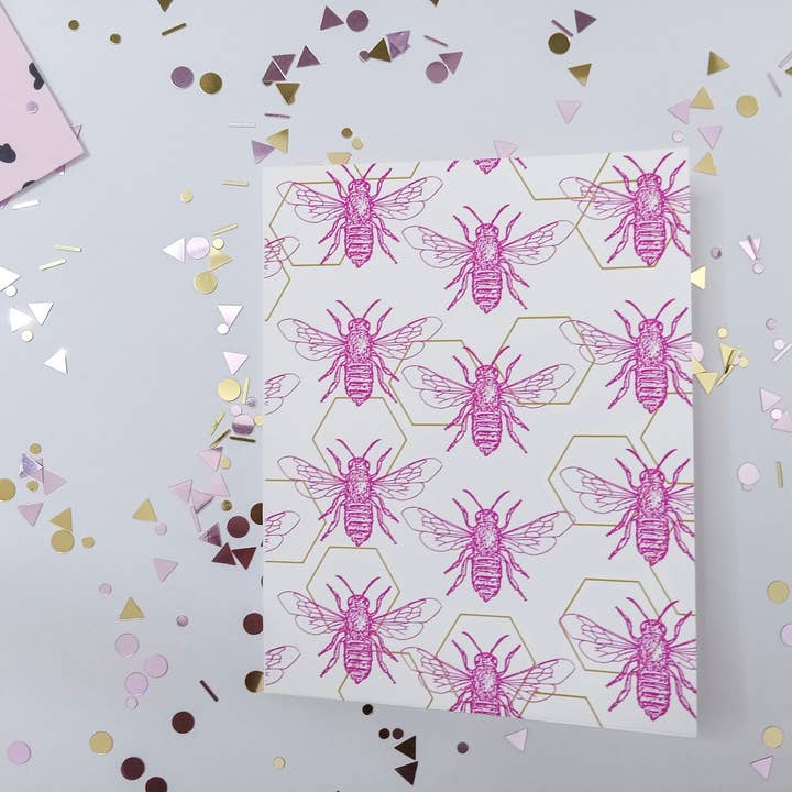 Pink Bees Blank Card for wholesale by Woohoo! Stationery