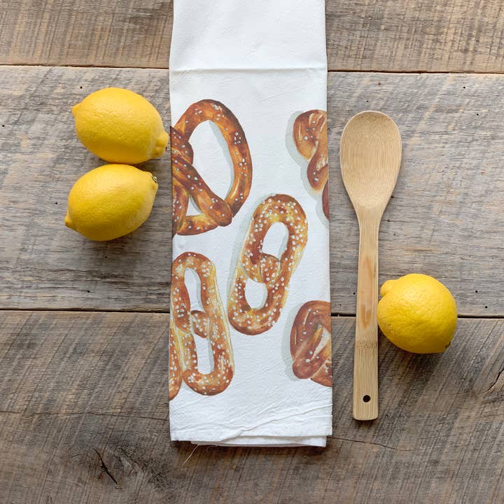 Watercolor Pretzel Mix Flour Sack Towel for wholesale by Meadowbrook Lane