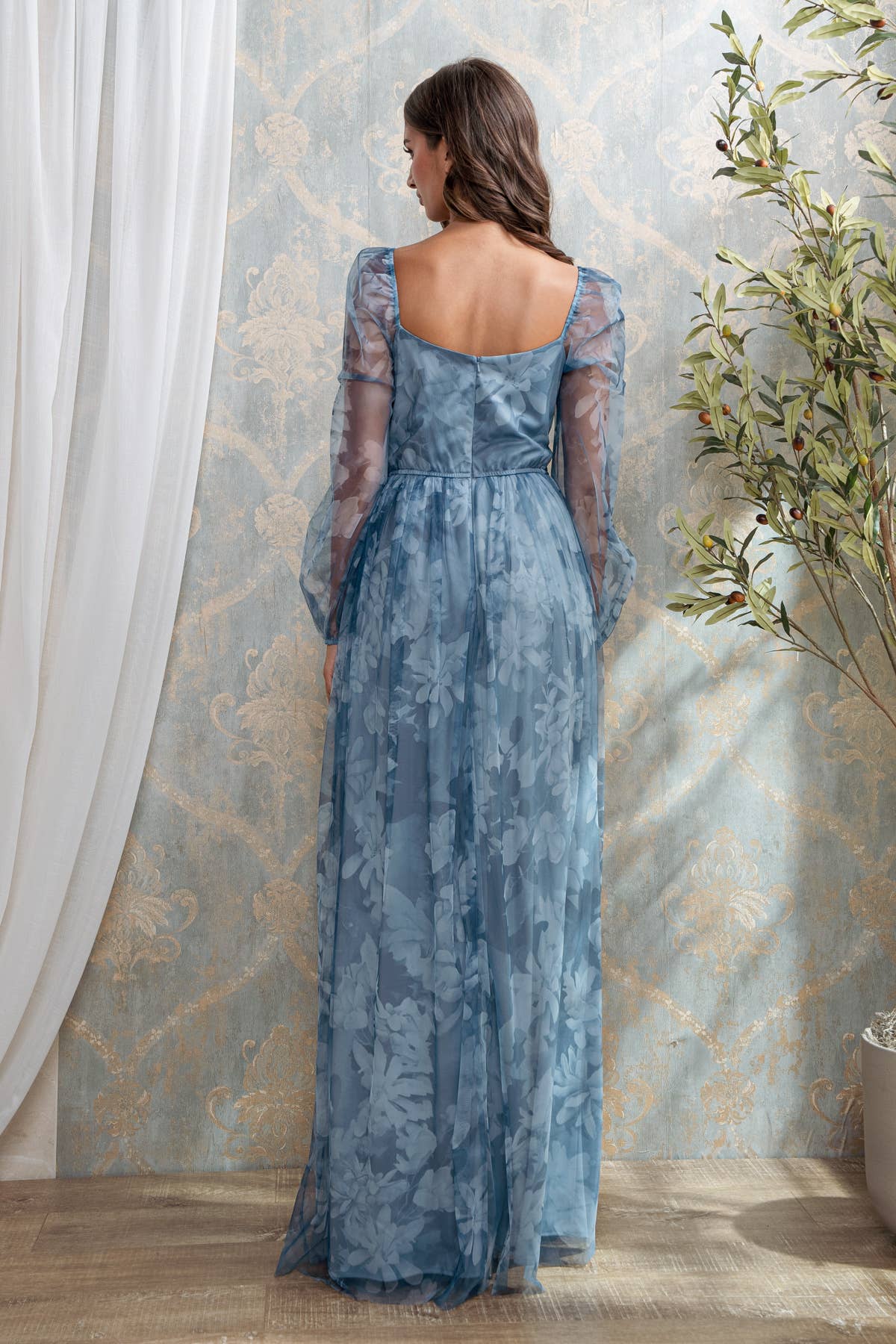 Rosemore Couture - Wholesale Gown - Women's - LONG SLEEVE FLORAL MESH PRINT MAXI 7