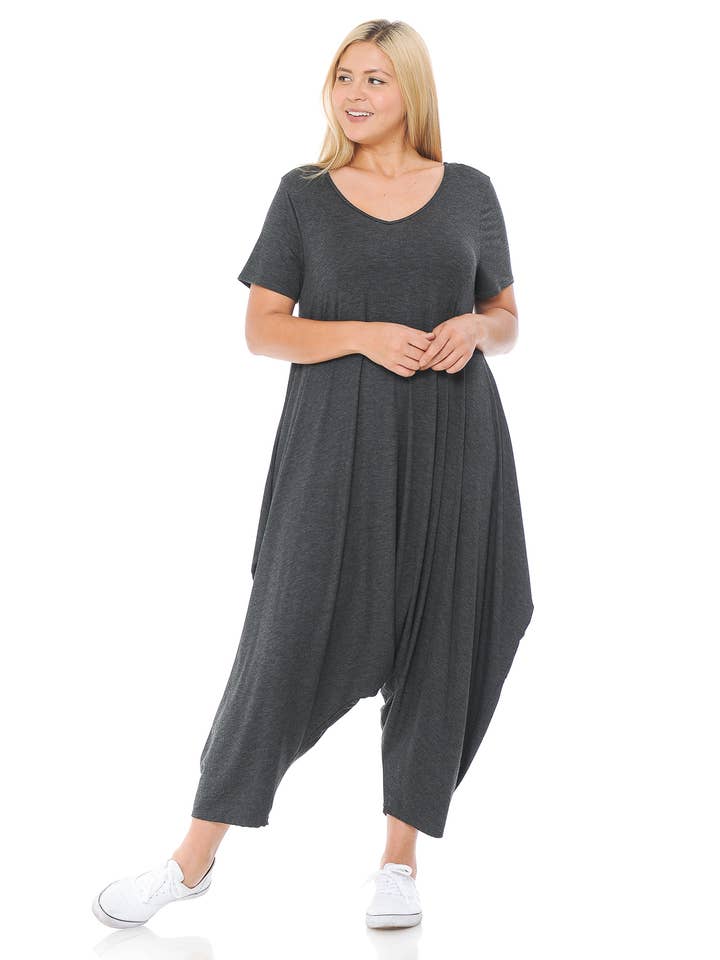 Allium - Wholesale Jumpsuit - Women's - Short Sleeve Harem Jumpsuit Plus7