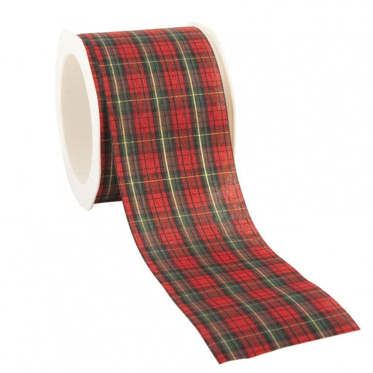 kadopapier.net - Vente Ruban – emballage cadeau - Ruban textile tartan rouge et vert avec fils dorés2