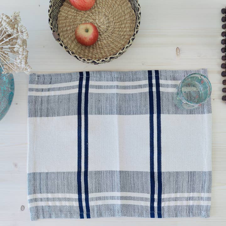 Tischset handgewebt | Blau Beige | Untersetzer Baumwolle für den Großhandel von SOLOKO