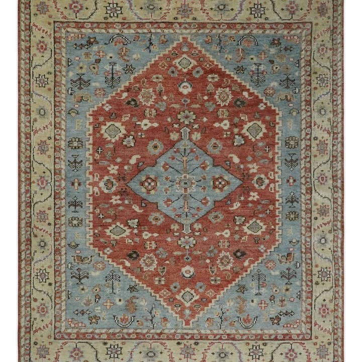 The Rug Decor, Inc. - Wholesale Area Rug - Antique look Traditional Floral Gray, Rust and Beige Hand knotted Heriz Custom Made wool Area Rug0
