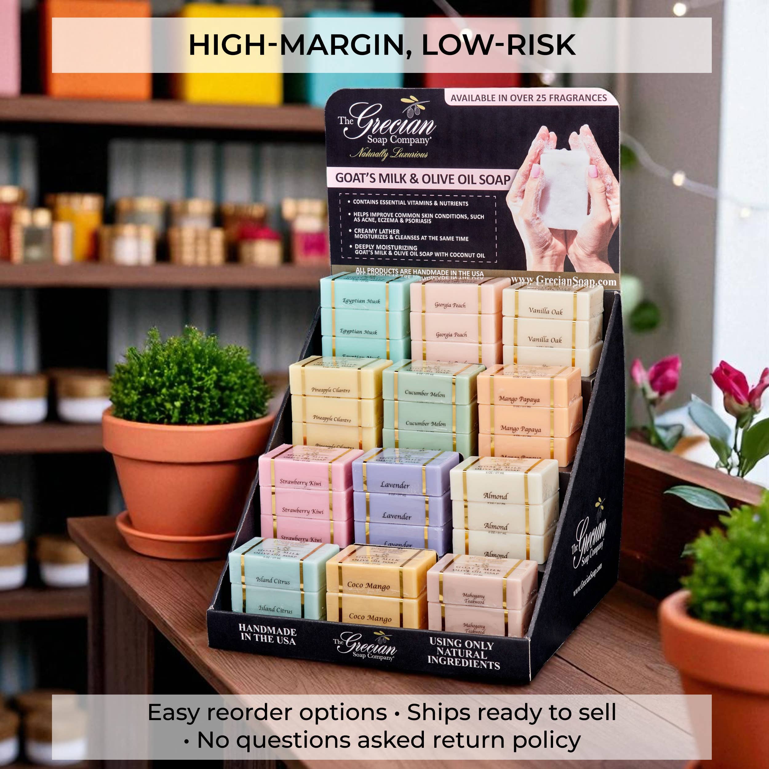 The Grecian Soap Company - Wholesale Bar Soap - Standard Goat's Milk & Olive Oil Beauty Bar Soap Display Set3