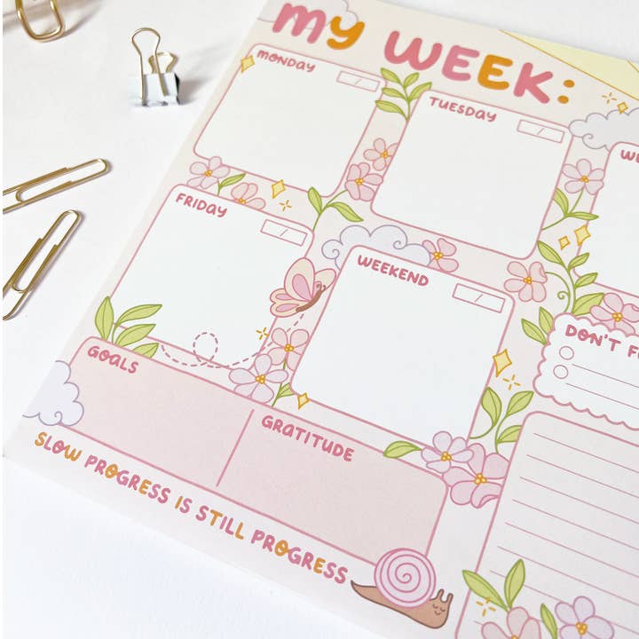 The Rosy Redhead - Wholesale Notepad - Weekly Notepad Sunshine Positivity 8.5" x 11" Desk Planner5