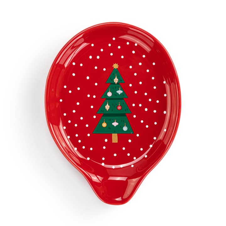 Red Christmas Tree Ceramic Spoon Rest - 4.5x6in for wholesale by DEMDACO