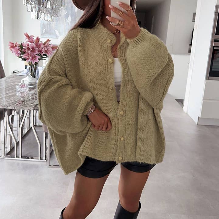 Rosa Clothing - Wholesale Cardigan - Women's - Chunky Casual Vintage Bat-Sleeve Sweater Cardigan8