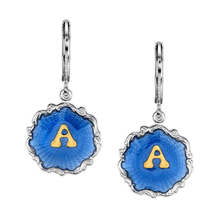 1928 Jewelry Sunburst Blue Enamel Initial Earrings for wholesale by 1928 Jewelry