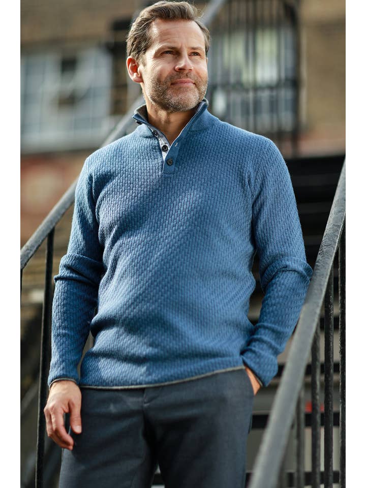 Cashmere Sweater Button Neck Andromeda in Carbon Stitch Mid Grey for wholesale on Faire2