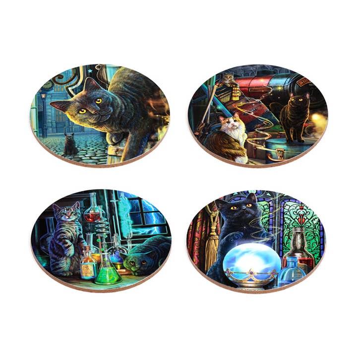 Puckator EU - Wholesale Coasters - Lisa Parker Magical Cats Set of 4 Cork Coasters (New 2025)1