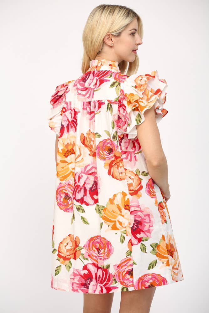 ORANGE/ROSA MINIKLÄNNING MED PINTUCK-DETALJER OCH VOLANGÄRM FD35563 för wholesale på Faire3