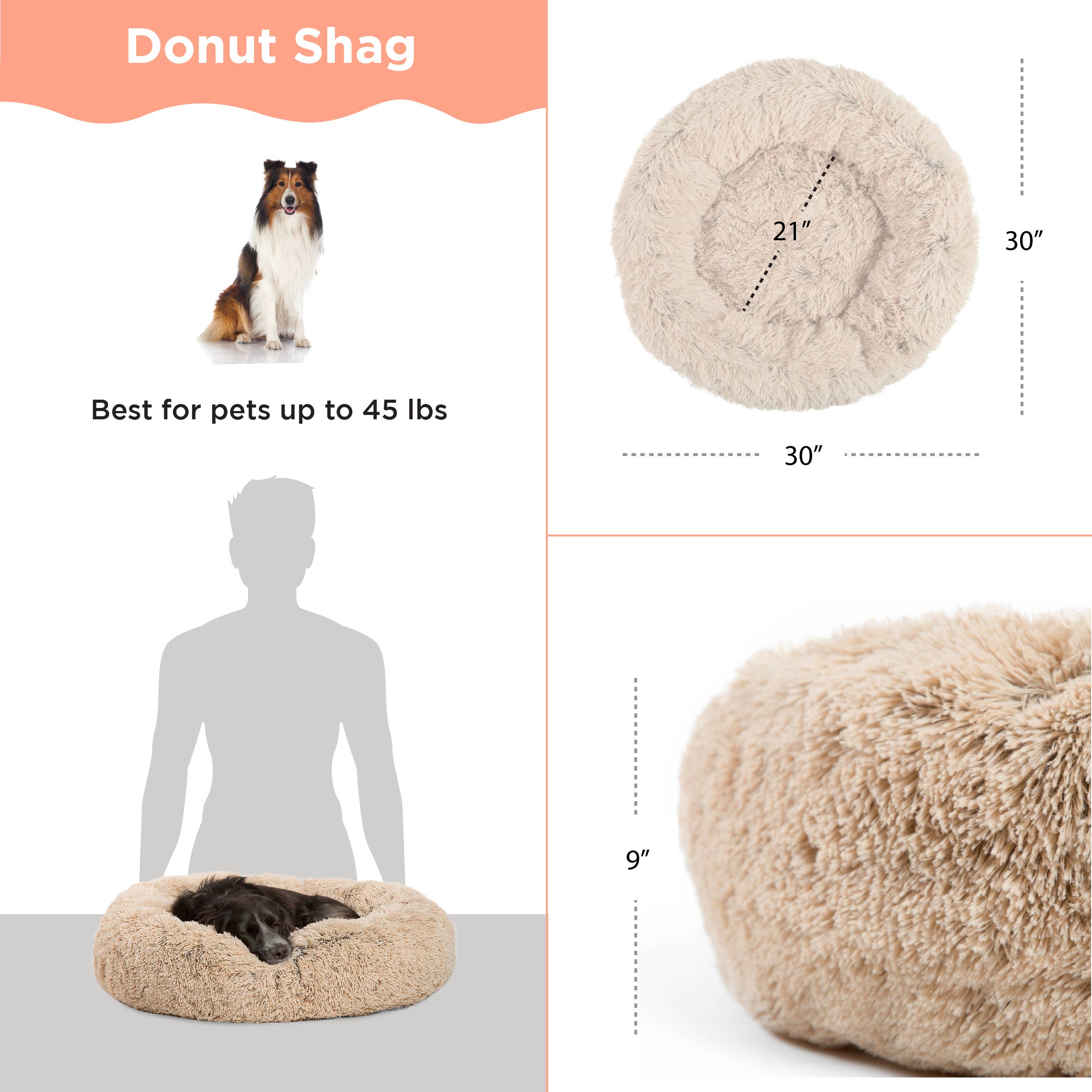 Pet Palette Distribution - Wholesale Pet Bed - Dog - Best Friends by Sheri Donut Shag Taupe 30x303