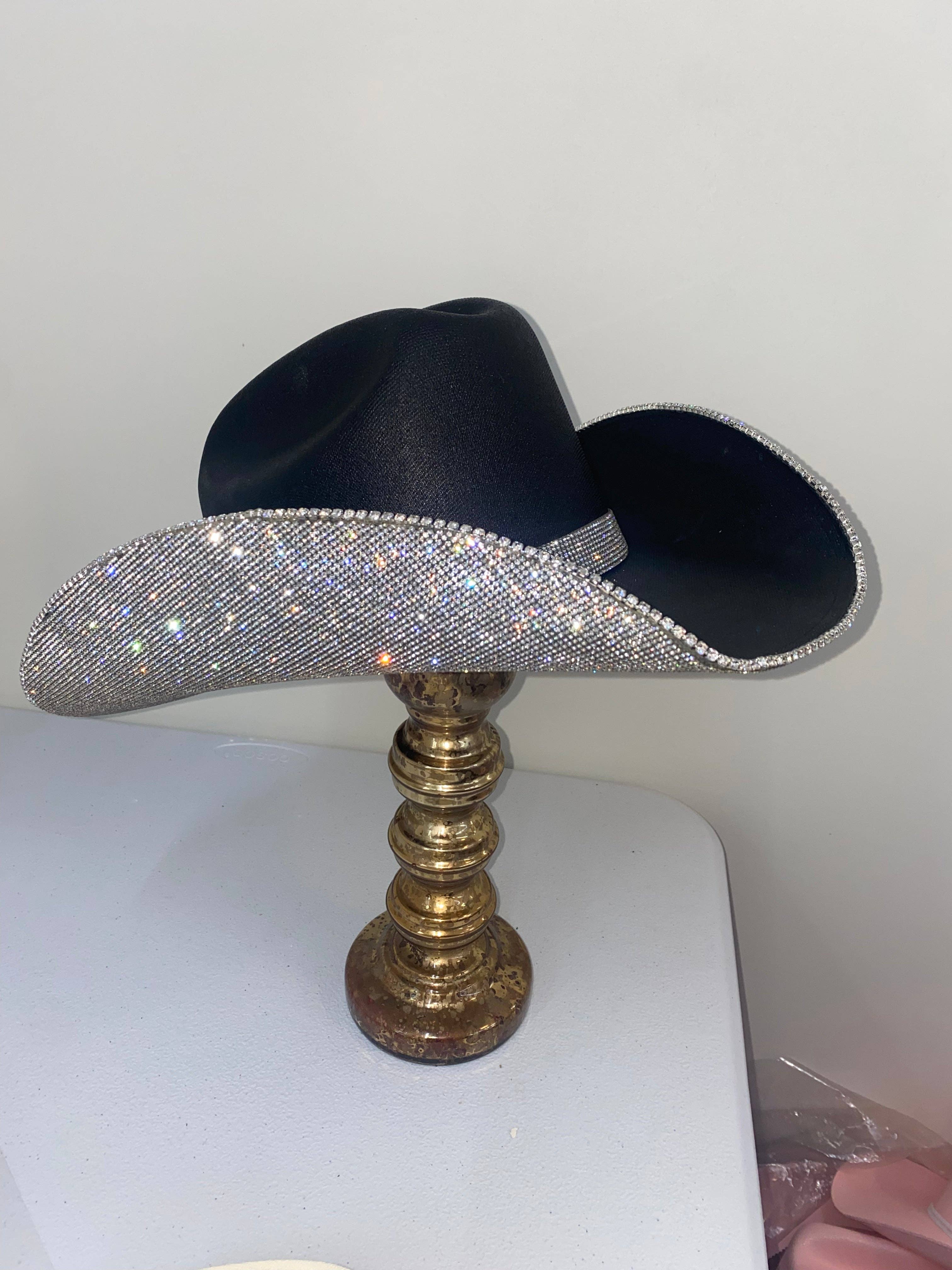 Rhinestone Cowgirl - Vente Chapeau de cowboy – femme - Chapeau noir et cristal de forme carrée2