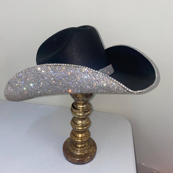 Rhinestone Cowgirl - Vente Chapeau de cowboy – femme - Chapeau noir et cristal de forme carrée2