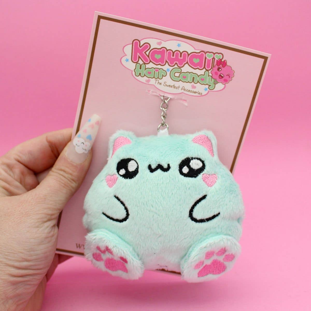 Kawaii Hair Candy – Engroshandel Nøglering - Dame – Kawaii fed kat nøglering – chibi plyskat taskevedhæng11