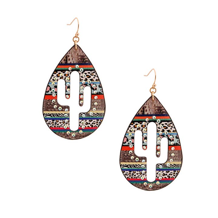 Animal Print Cactus Teardrop Earrings for wholesale by PinktownUSA