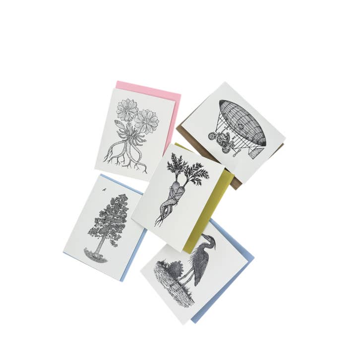 Anomal Press - Wholesale Everyday Greeting Card - Motordirigicycle Linocut relief print greeting card2