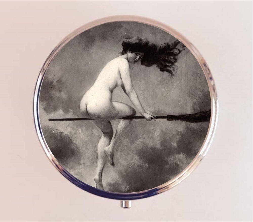 FringePop - Wholesale Pill Organizer - Edwardian Witch Pill Box Case Pillbox Holder Trinket Stash Box Albert Penot Witchcraft Risque0