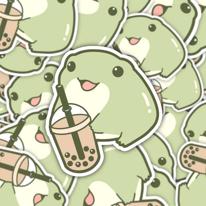 Boba Frog Waterproof Vinyl Sticker for wholesale by Mashi Box