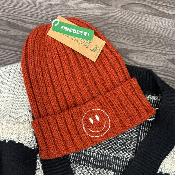 Smiley Rust Beanie for wholesale by West Anna Designs