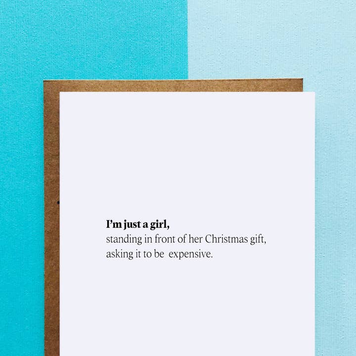 Just a Girl Christmas Card for wholesale by Top Hat and Monocle