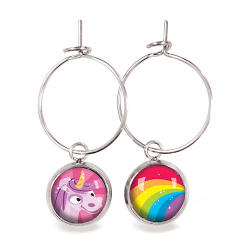 Nomad Pink/Rainbow Unicorn Children's Creoles - Silver for wholesale by Les Minis d'Emilie Fiala