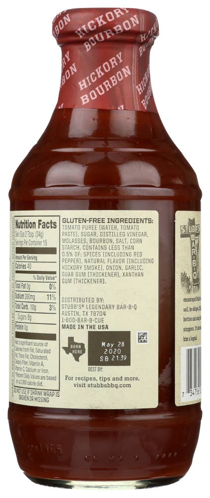 KeHE Distributors, LLC - Wholesale BBQ Sauce - Stubb's Sauce BBQ Hickory Bourbon 18 oz3