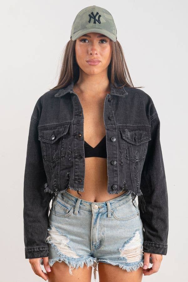 Trio Urban - Wholesale Denim Jacket - Women's - Rock and Roll Crop Denim Jacket1