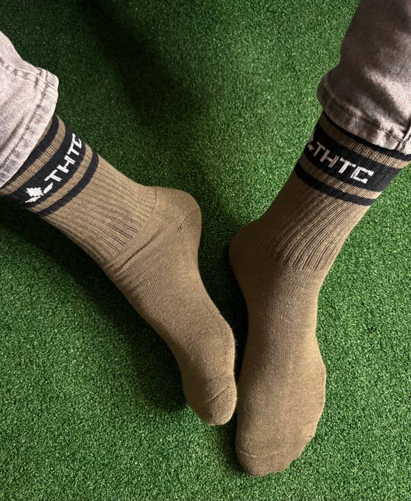 Army & Black Stripy Hemp Socks for wholesale on Faire3