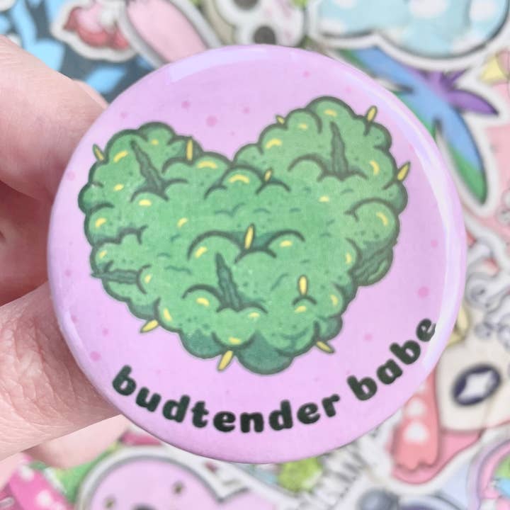 Pinker Budtender-Knopf 1,75 Zoll für den Großhandel von lilxbun