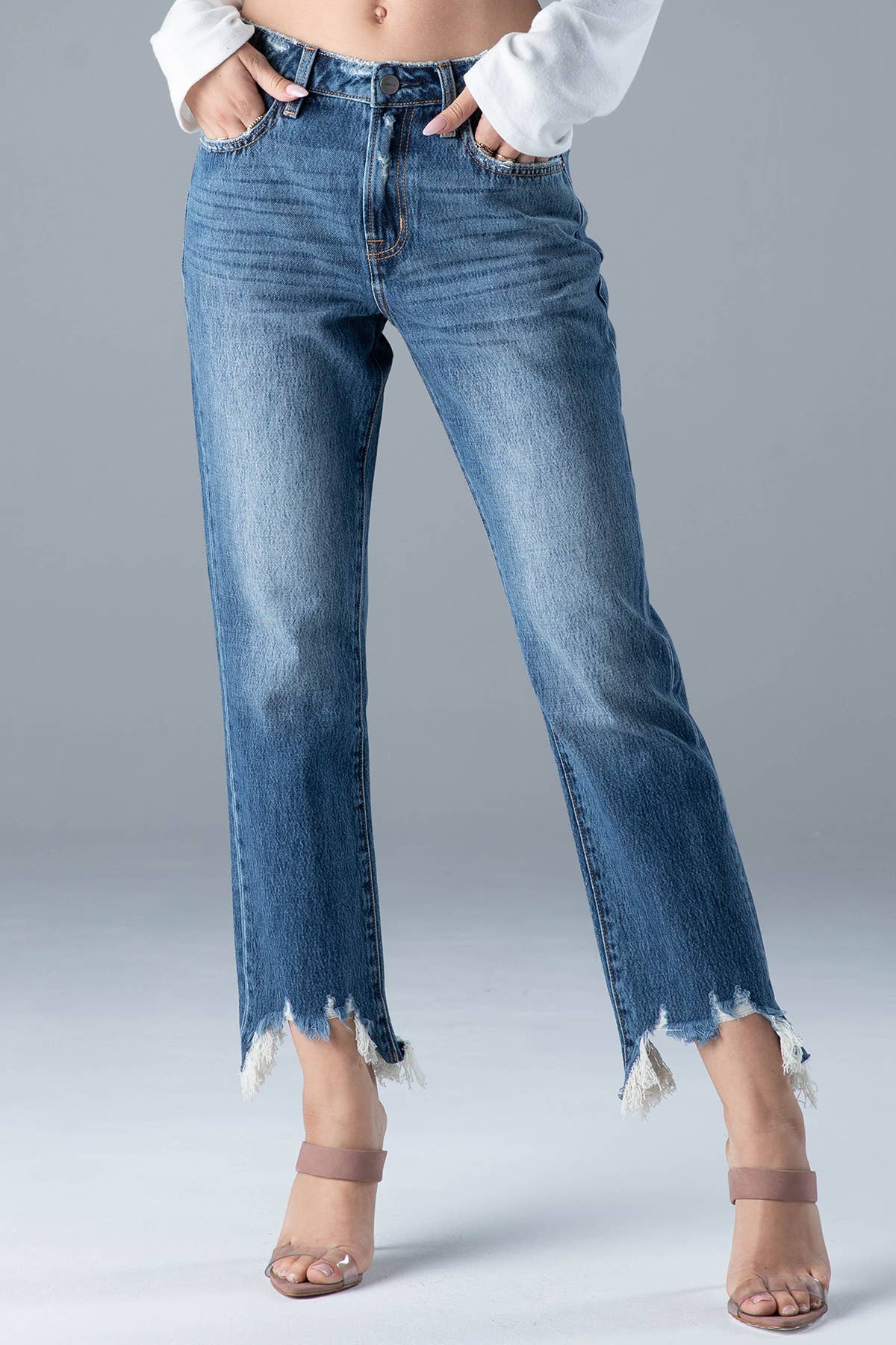 Ceros Jeans - Vente Jean – femme - Jeans en jean droit taille moyenne haute Distress pour femmes1