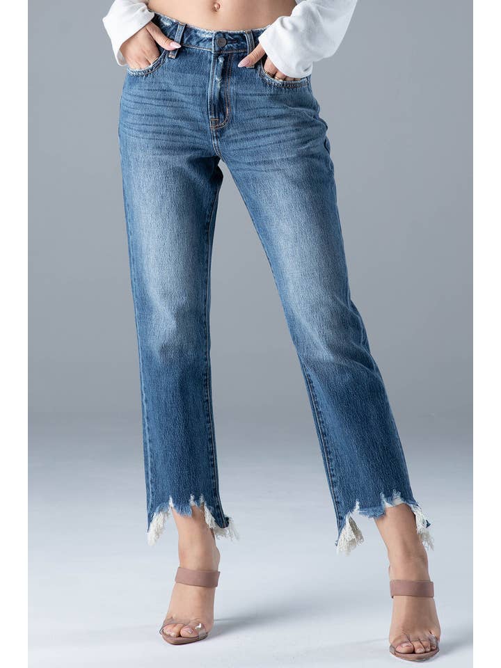 Ceros Jeans - Vente Jean – femme - Jeans en jean droit taille moyenne haute Distress pour femmes1