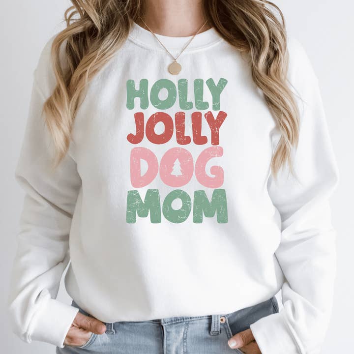 Holly Jolly Dog Mom Christmas Crewneck Sweatshirt for wholesale by CatahoulaCreations