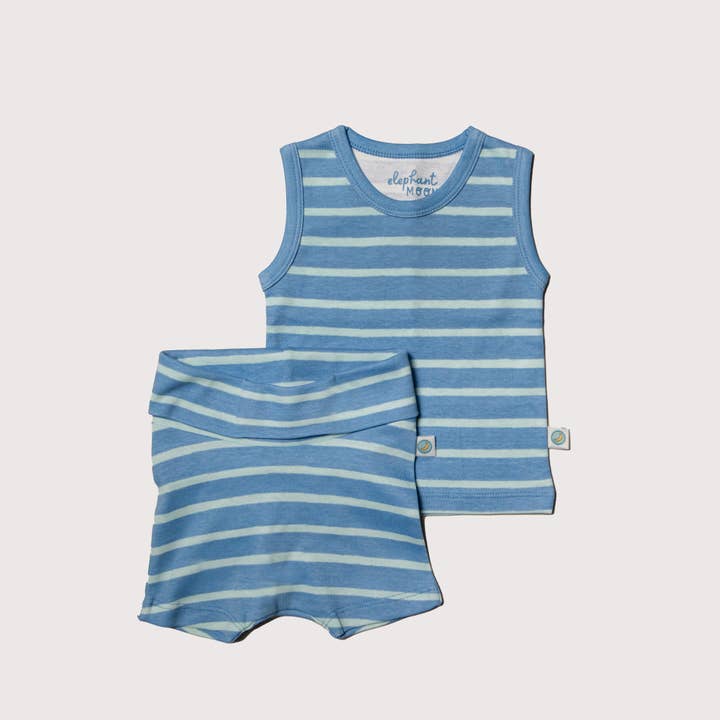 Organic Cotton Baby Shorts Vest Set River Stripe for wholesale by Elephant Moon
