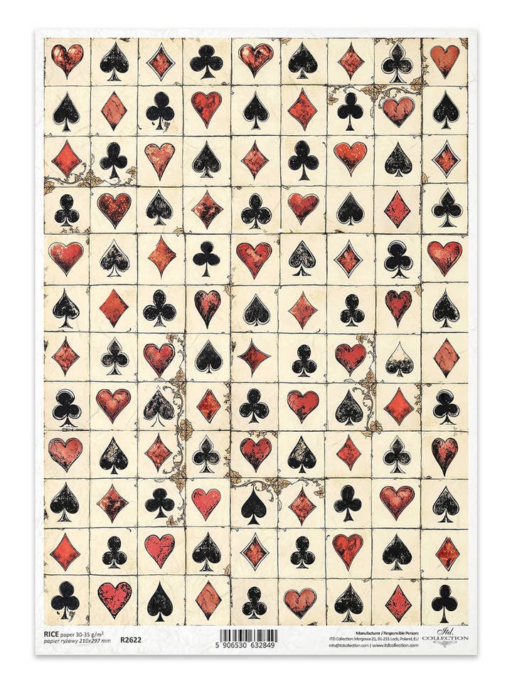 R2622 - Cartes à jouer Wonderland - Papier de riz A4 pour la vente par Decoricepaper