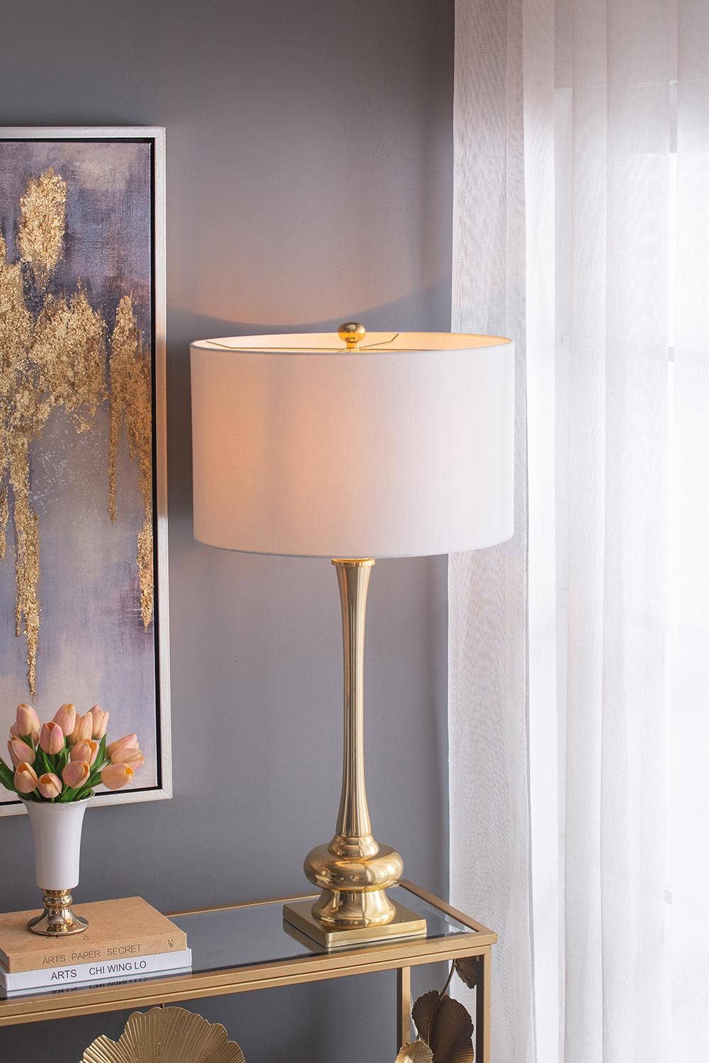 A&B Home Group Inc. - Venta al por mayor Lámparas decorativas/de escritorio - Lámpara de mesa D18x29.5" - Oro/Blanco