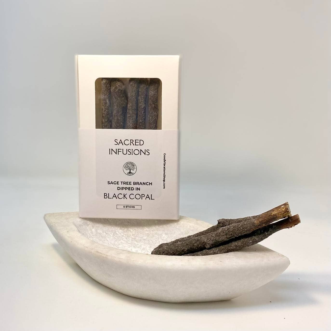 Good Vibrations Shop - Wholesale Smudge Stick - Sacred Infusions⎮Sage Branch dipped in Black Copal1