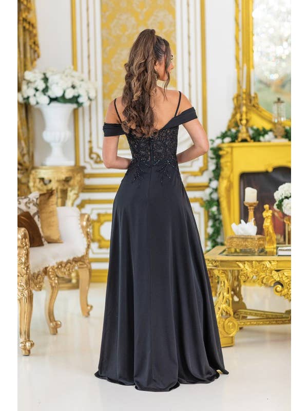 Dancing Queen Dress - Wholesale Gown - Women's - Off-Shoulder Prom Dress with Beaded Bodice2