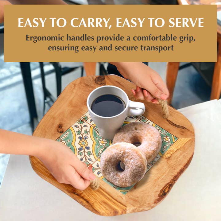 Kamsah - Wholesale Decorative Tray - Ceramic Tile Tray with Rope Handles, Arabesque2